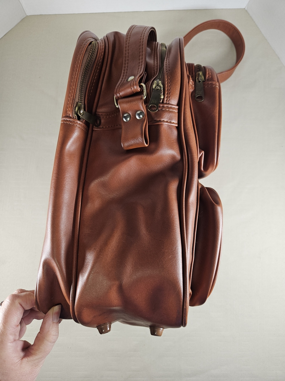 1960s-70s Chestnut Vinyl Samsonite Tote Shoulder Strap Bag/Carry On Luggage/Sams - Picture 14 of 16